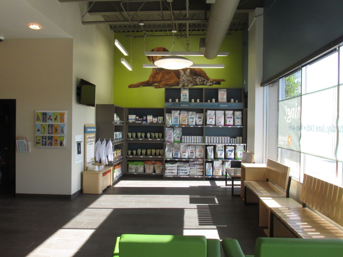 The supply shelves at the Apple Valley Banfield hospital