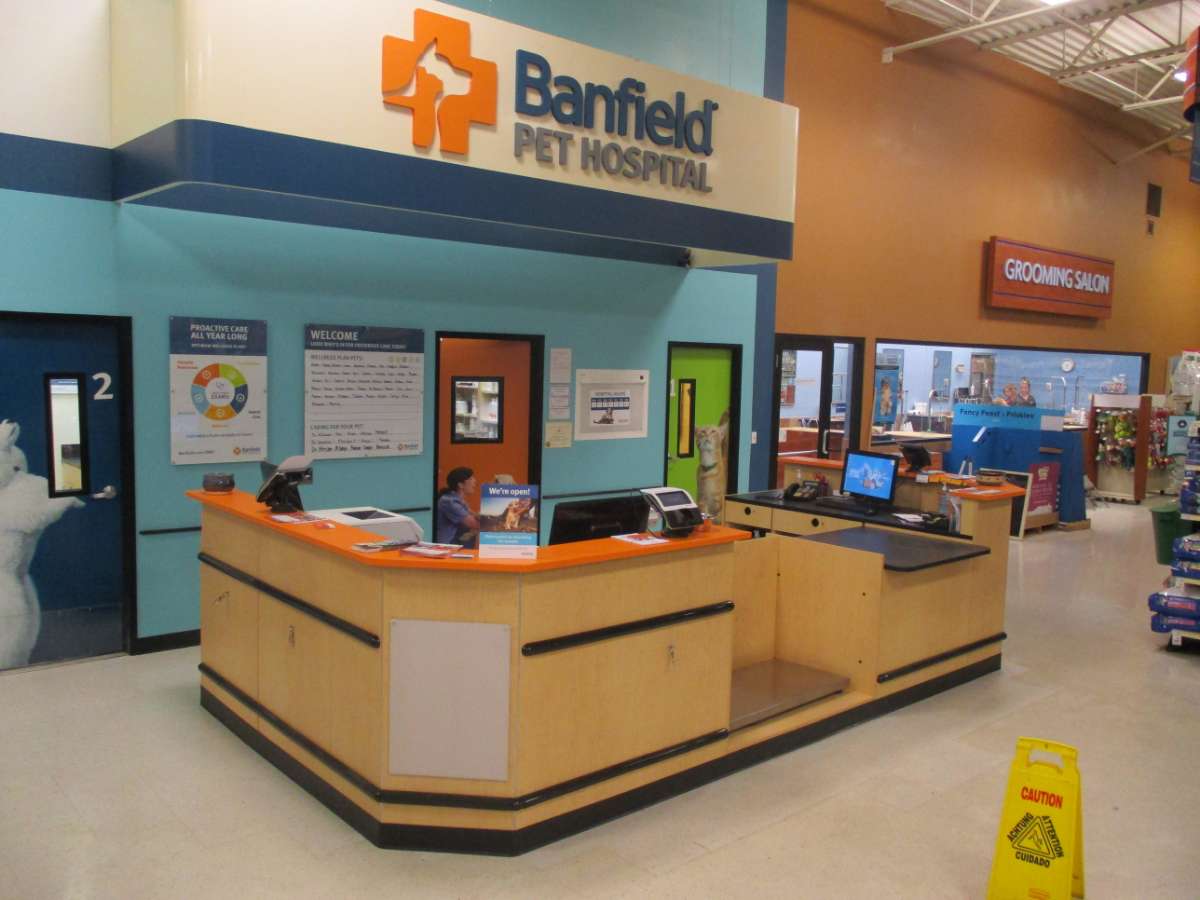 The Wake Forest Banfield front desk and check-in area