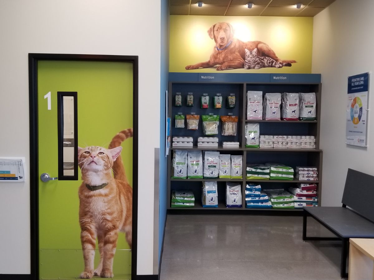 The Banfield Scottsdale-McDowell Mountain exam room and Pet store.