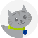 Illustrated icon of a grey kitten