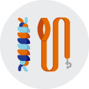 Illustrated icon of a dog toy and leash